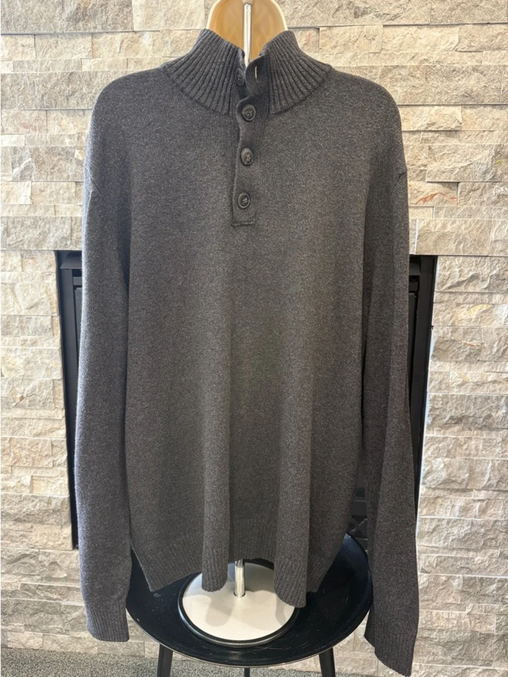 Banana Republic Charcoal Mock Neck  Button Sweater